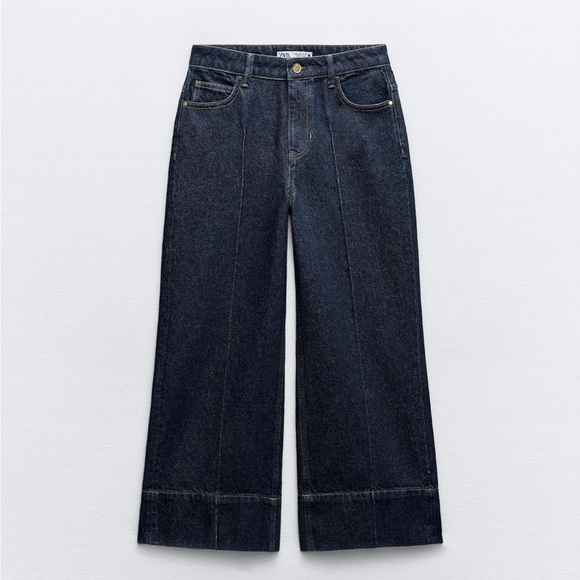 ZARA CROPPED HIGH WAIST WIDE LEG FRONT CENTRAL SEAM Z1975 JEANS - Picture 4 of 7